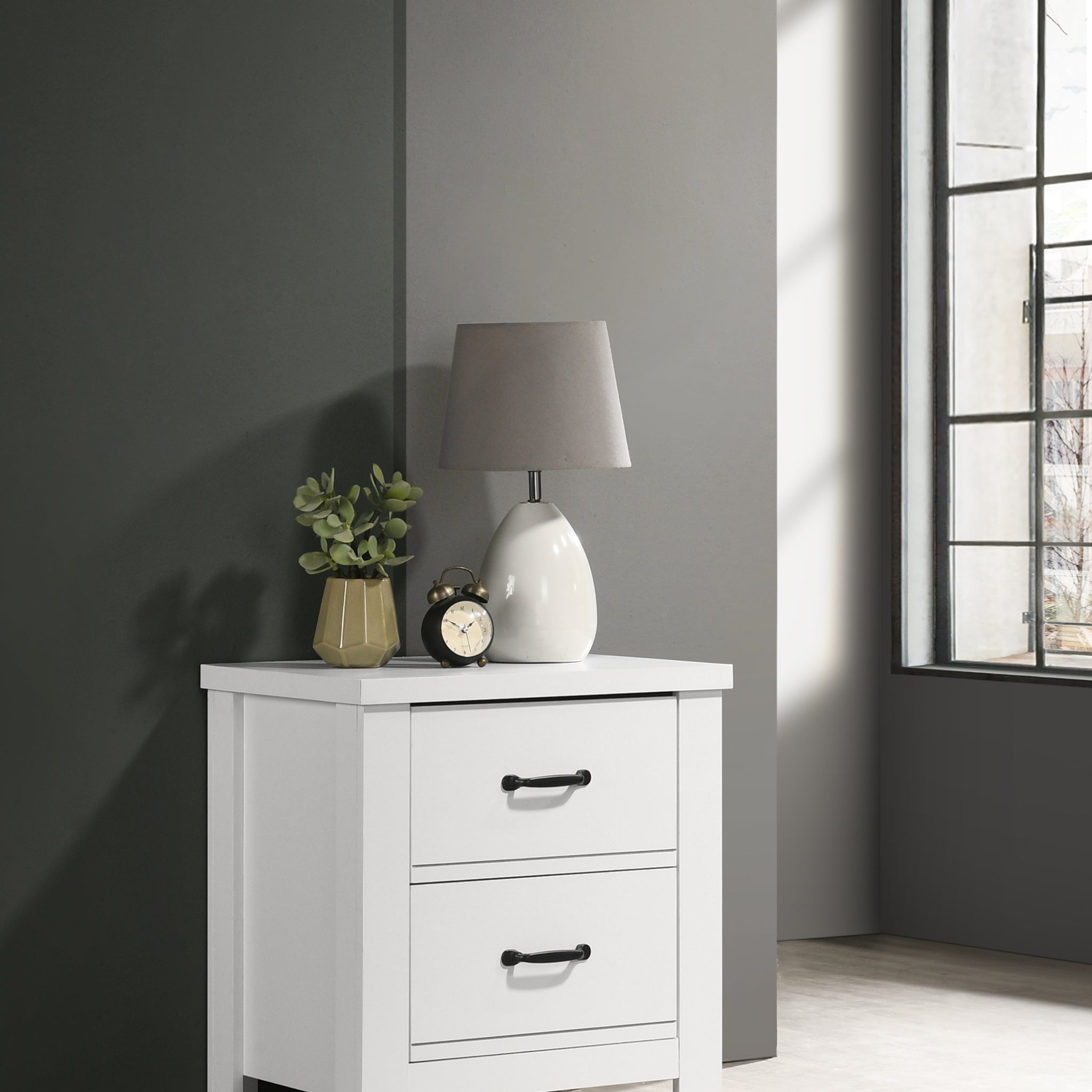 Cassini 21.5" White 2 Drawer Nightstand Bedside Table White Engineered Wood