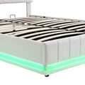 Queen Size Upholstered Bed With Hydraulic Storage System And Led Light, Modern Platform Bed With Sockets And Usb Ports, White White Pu Leather