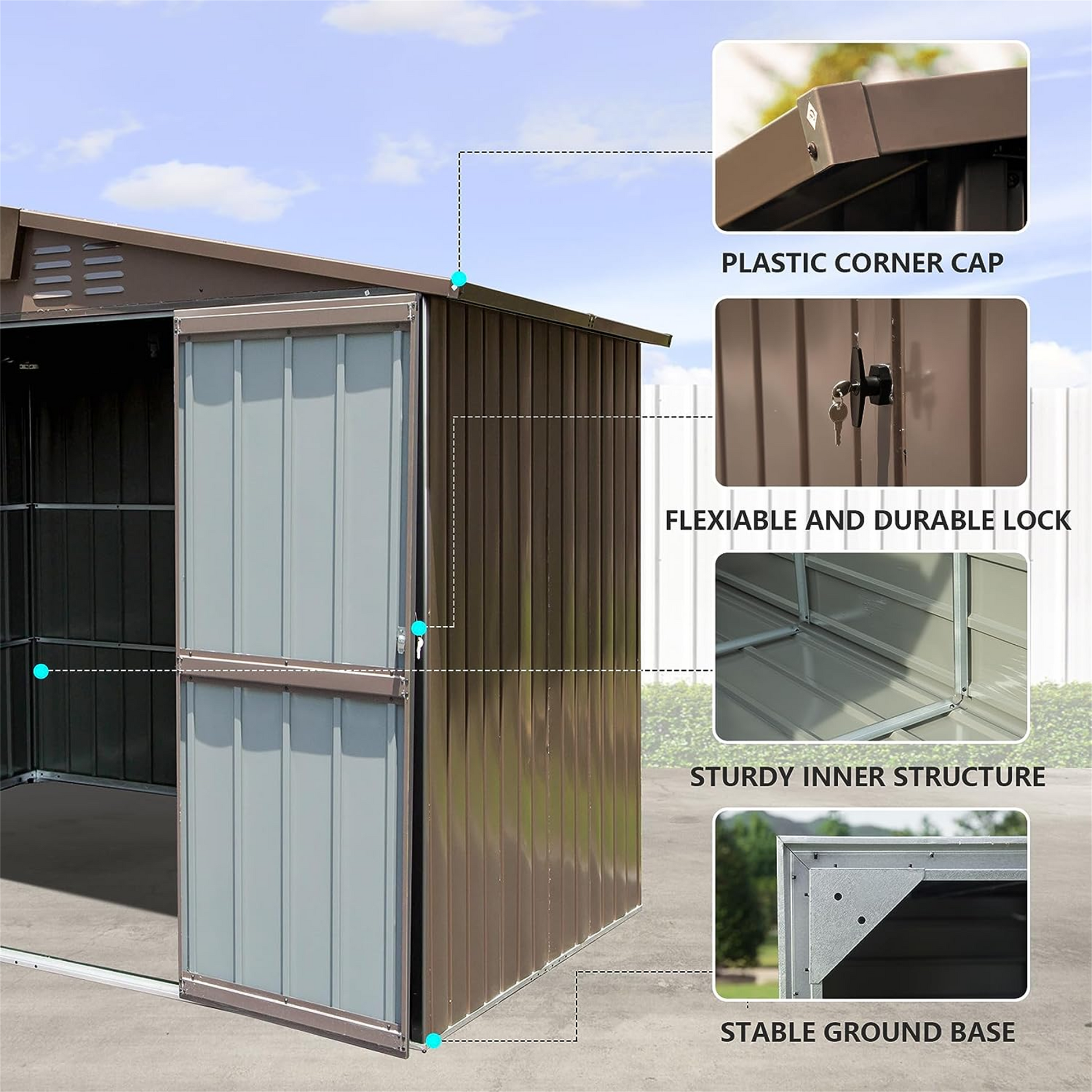 Outdoor Storage Shed 8.2' X 6.2', Metal Steel Utility Tool Shed Storage House With Double Lockable Doors & Air Vents For Backyard Patio Garden Lawn Brown Brown Metal