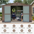 Outdoor Storage Shed 10'X8', Metal Tool Sheds Storage House With Lockable Double Door,Large Bike Shed Waterproof For Garden,Backyard,Lawn Brown Brown Metal
