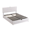 Queen Size Upholstered Bed With Hydraulic Storage System And Led Light, Modern Platform Bed With Sockets And Usb Ports, White White Pu Leather
