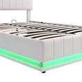 Full Size Upholstered Bed With Hydraulic Storage System And Led Light, Modern Platform Bed With Sockets And Usb Ports, White White Pu Leather
