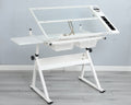 White Adjustable Tempered Glass Drafting Printing Table With Chair White Steel