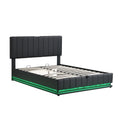 Full Size Upholstered Bed With Hydraulic Storage System And Led Light, Modern Platform Bed With Sockets And Usb Ports, Black Black Pu Leather