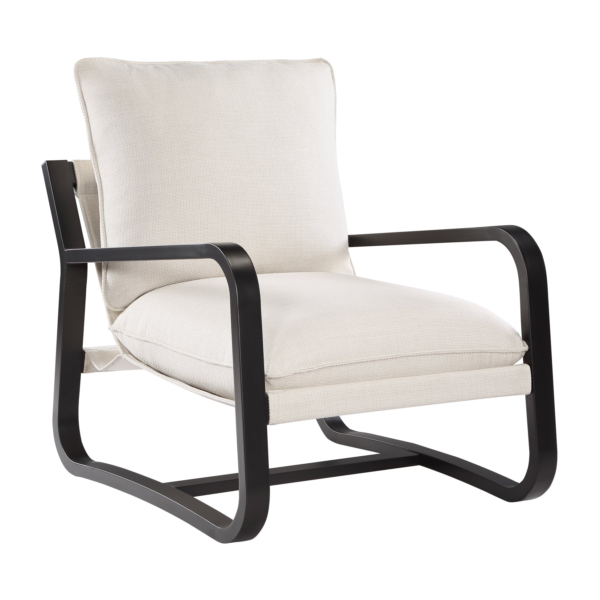 Blaire Sling Chair Upholstered In Oatmeal Fabric With Metal Frame Beige Foam Polyester