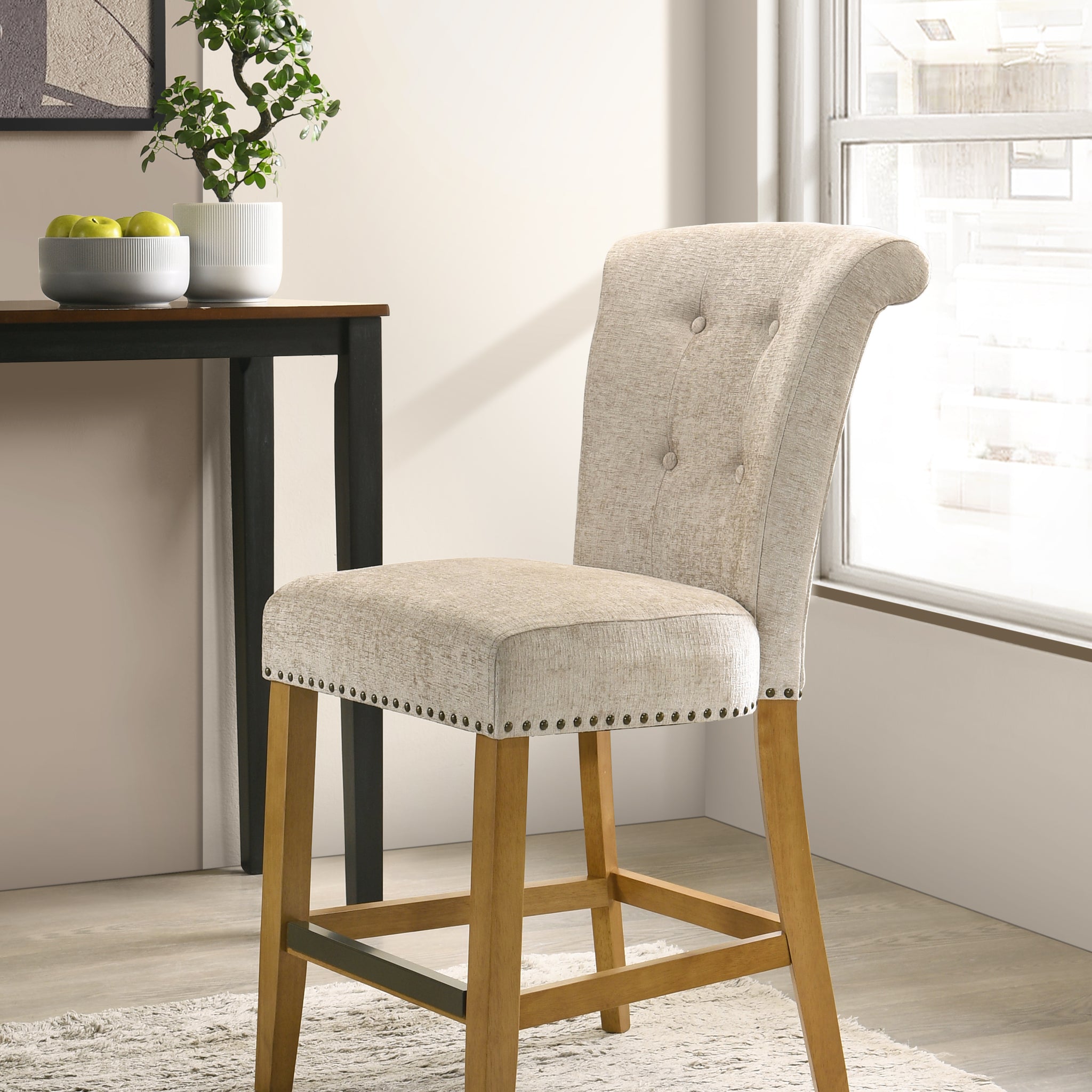 Auggie 20.5" Cream Fabric Counter Height Chair With Trim Cream Fabric