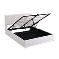 Queen Size Upholstered Bed With Hydraulic Storage System And Led Light, Modern Platform Bed With Sockets And Usb Ports, White White Pu Leather