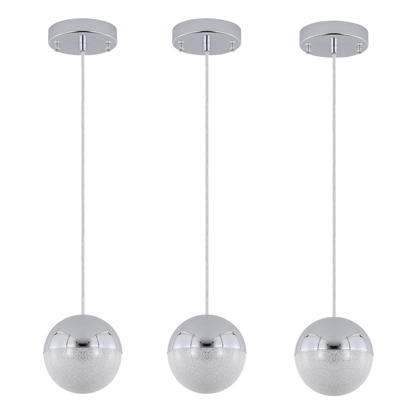 Pendant Light With Dimmable Led Set Of 3 Chrome Acrylic Iron