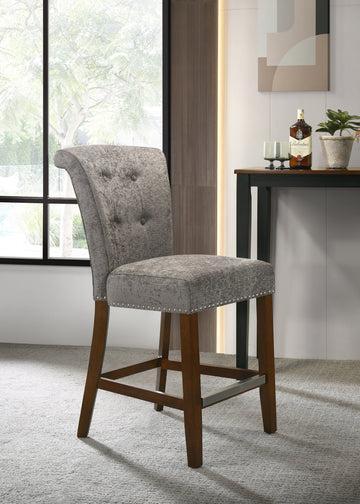 Auggie 20.5" Gray Fabric Counter Height Chair With Trim Gray Fabric