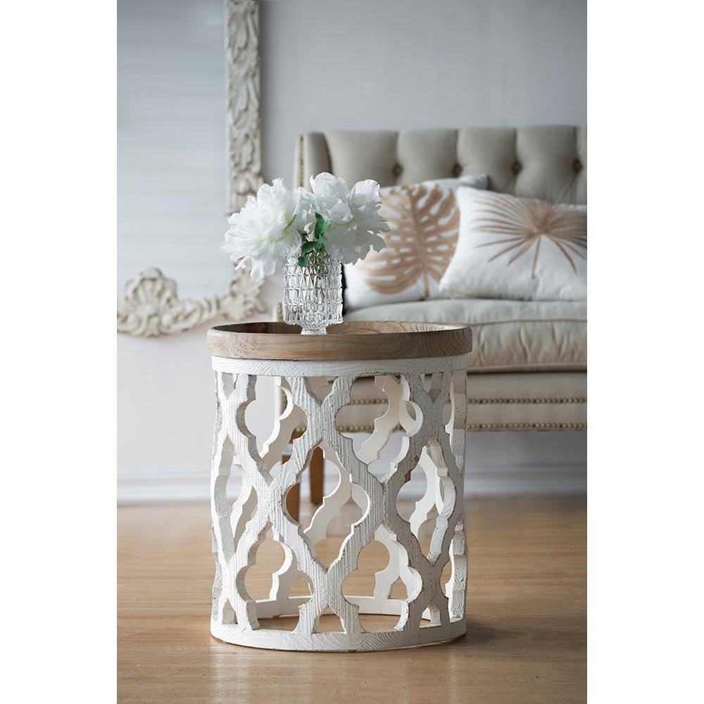 23" Large Distressed White Side Table White Primary Living Space American Design,American Traditional,French Country,Rustic,Transitional Coffee & End Tables Wood