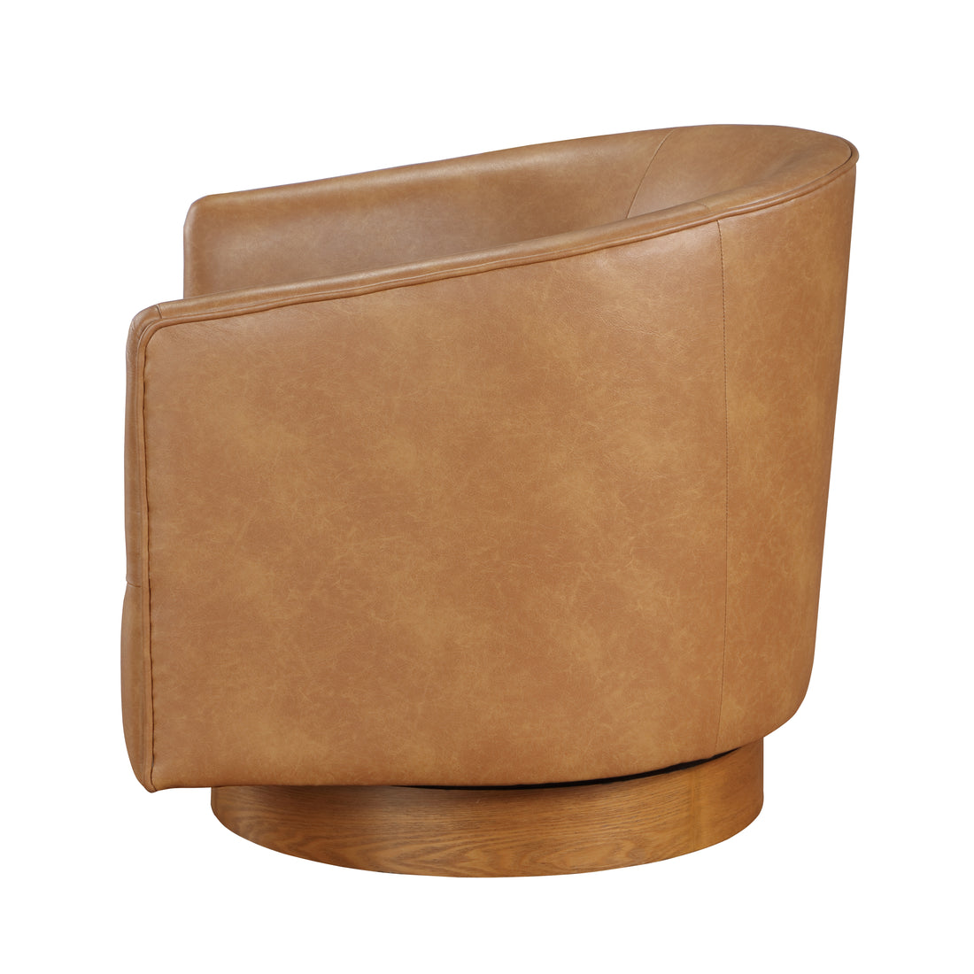 Maisy Saddle Faux Leather Wood Base Barrel Swivel Chair Brown Foam Polyester