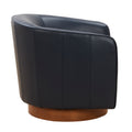 Tessa Midnight Blue Top Grain Leather Wood Base Swivel Chair Dark Navy Foam Leather