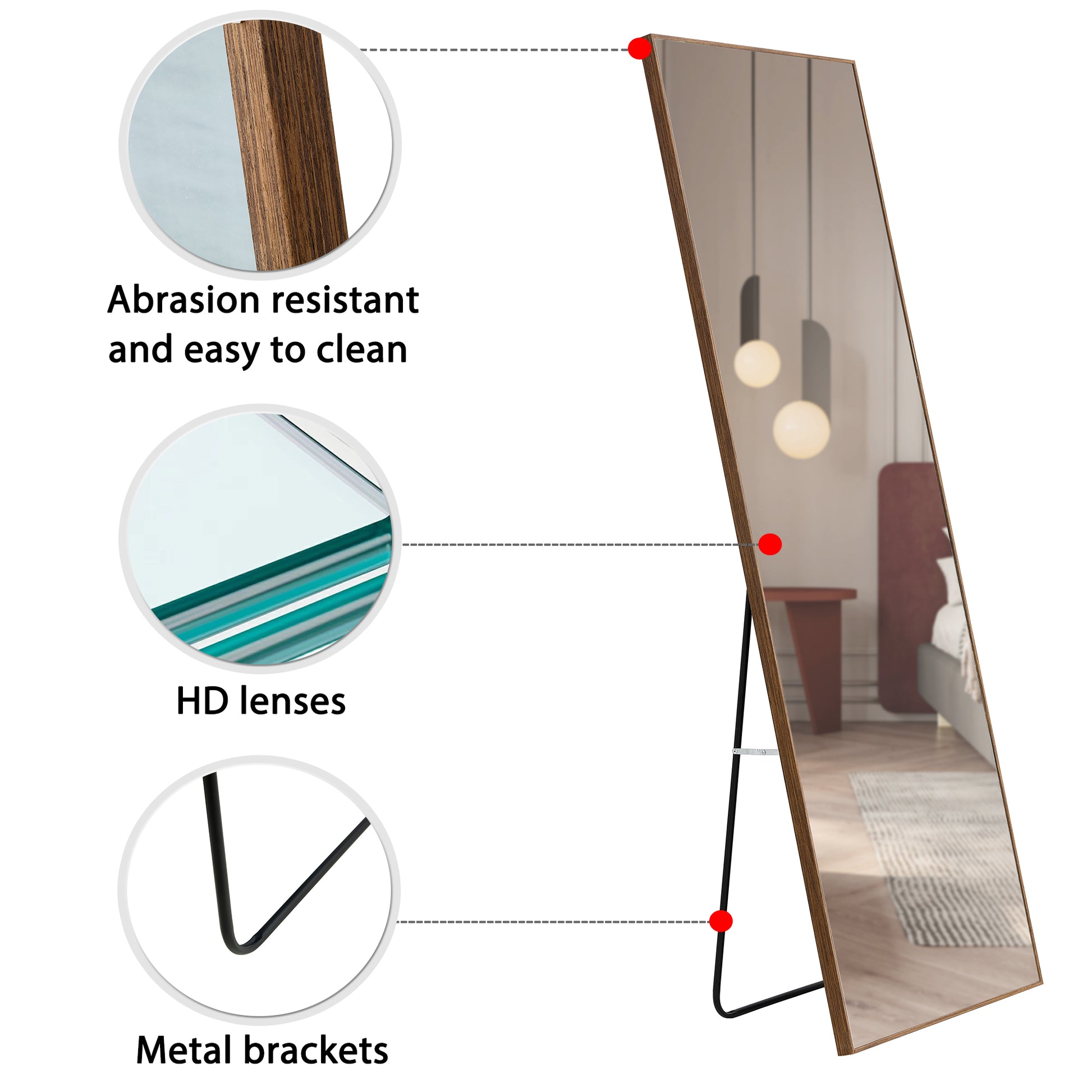 3Rd Generation Packaging Upgrade Brown Solid Wood Frame Full Length Mirror, Dressing Mirror, Bedroom Porch, Decorative Mirror, Clothing Store, Floor Standing Large Mirror. 58 "* 15" W115155945 Brown Glass