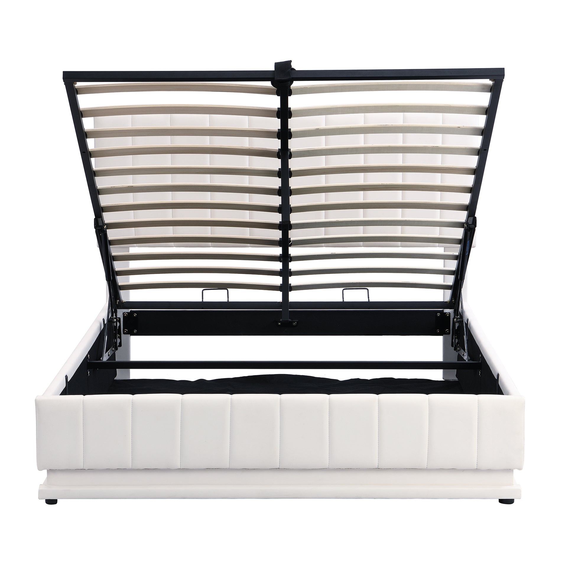 Full Size Upholstered Bed With Hydraulic Storage System And Led Light, Modern Platform Bed With Sockets And Usb Ports, White White Pu Leather