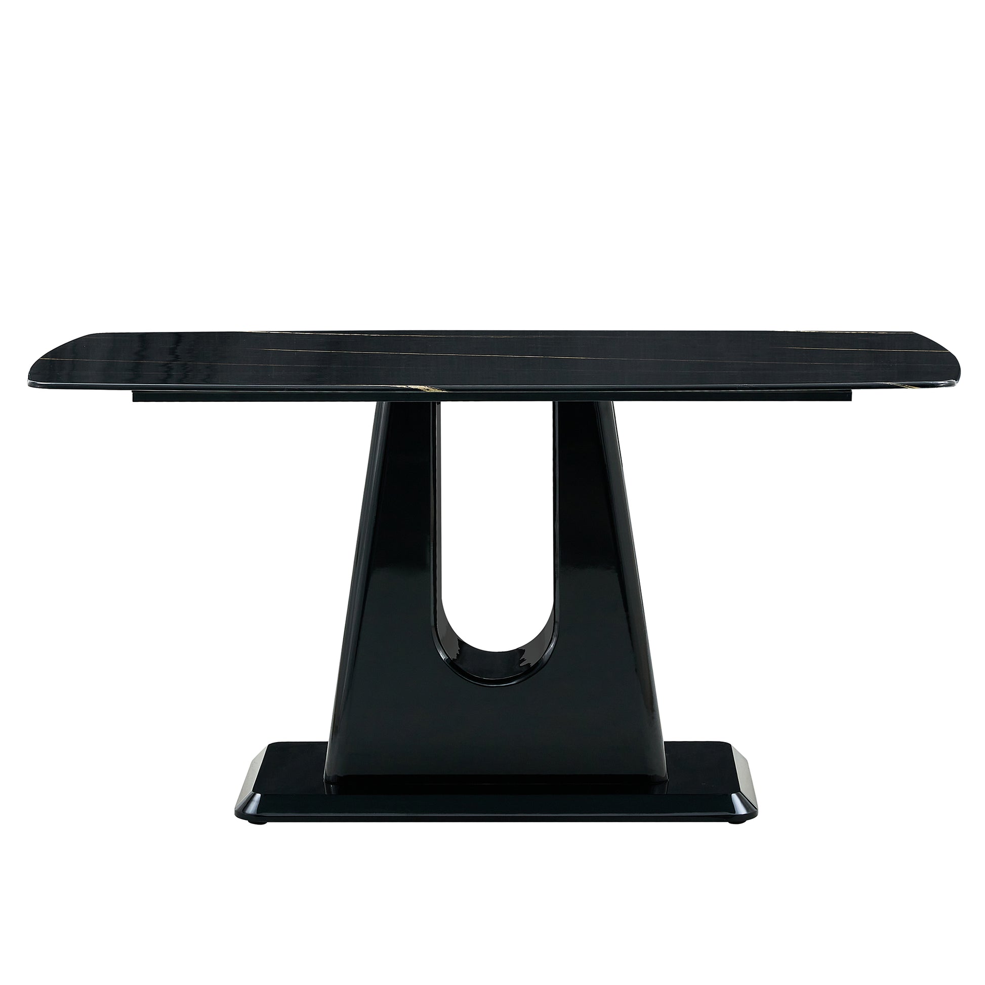 A Modern, Minimalist, And Luxurious Table. A Black Imitation Marble Tabletop With Mdf U Shaped Legs. Dining Table, Computer Table. For Restaurants And Living Rooms 63" * 35.4"* 30" F U Black Mdf Glass