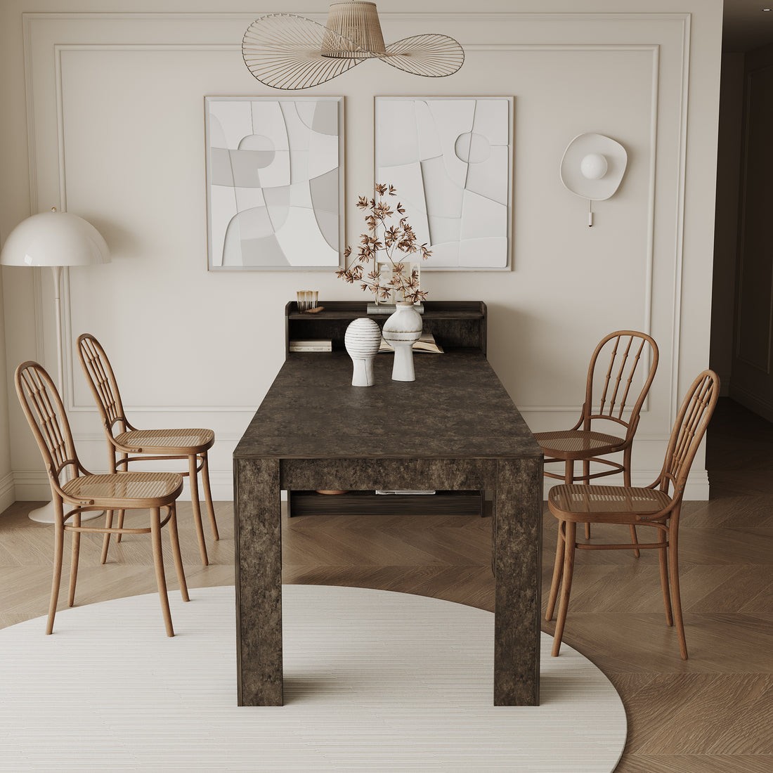 Modern Extendable Dining Table With Storage Marble Mdf