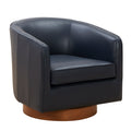 Tessa Midnight Blue Top Grain Leather Wood Base Swivel Chair Dark Navy Foam Leather