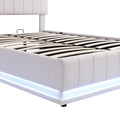 Full Size Upholstered Bed With Hydraulic Storage System And Led Light, Modern Platform Bed With Sockets And Usb Ports, White White Pu Leather