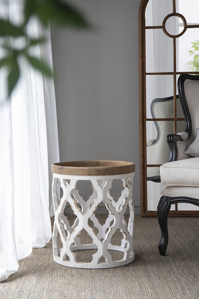 23" Large Distressed White Side Table White Primary Living Space American Design,American Traditional,French Country,Rustic,Transitional Coffee & End Tables Wood