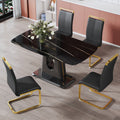 A Modern, Minimalist, And Luxurious Table. A Black Imitation Marble Tabletop With Mdf U Shaped Legs. Dining Table, Computer Table. For Restaurants And Living Rooms 63