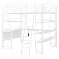 Full Size Loft Bed With 4 Layers Of Shelves And L Shaped Desk, Stylish Metal Frame Bed With A Set Of Sockets, Usb Ports And And Wireless Charging, White White Metal