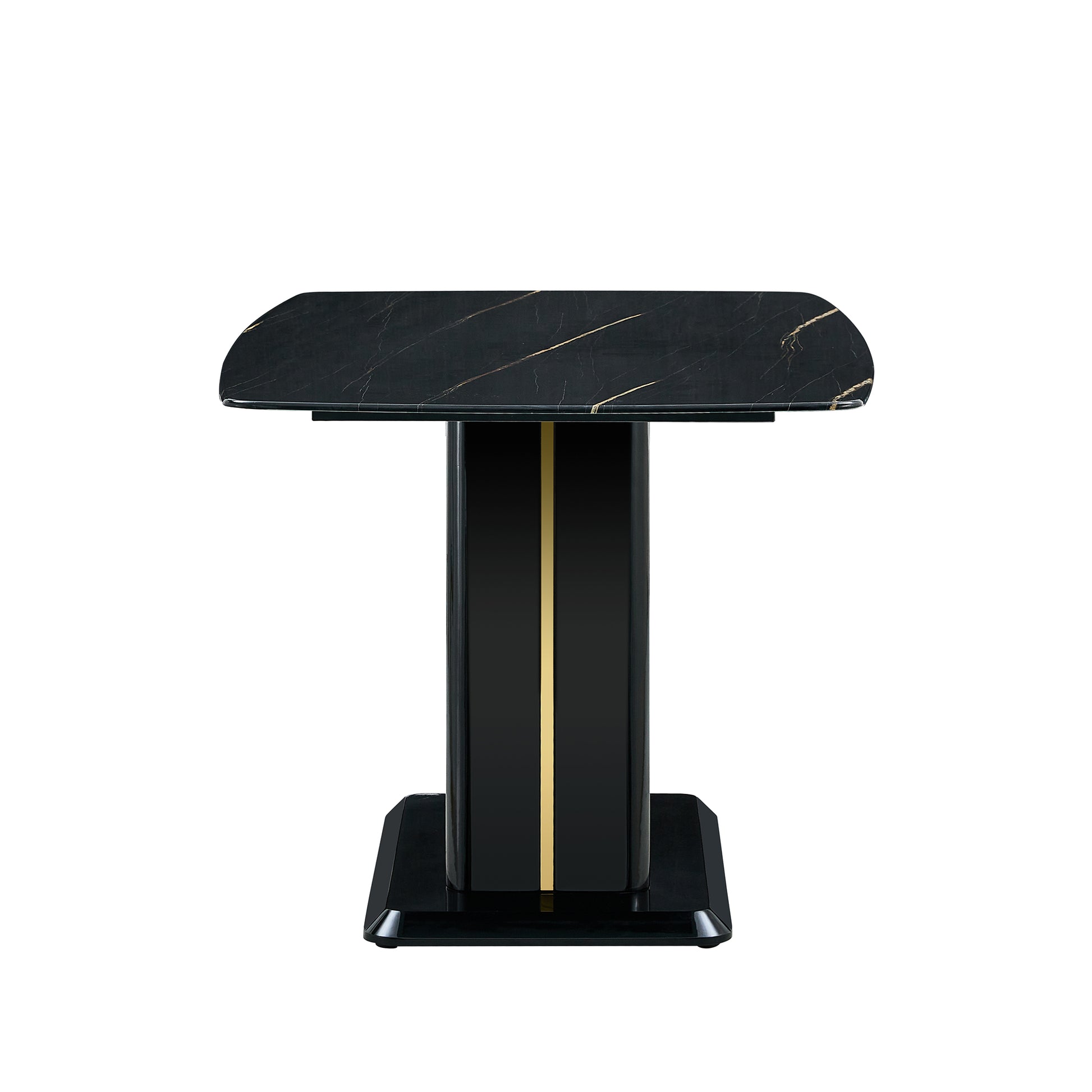 A Modern, Minimalist, And Luxurious Table. A Black Imitation Marble Tabletop With Mdf U Shaped Legs. Dining Table, Computer Table. For Restaurants And Living Rooms 63" * 35.4"* 30" F U Black Mdf Glass