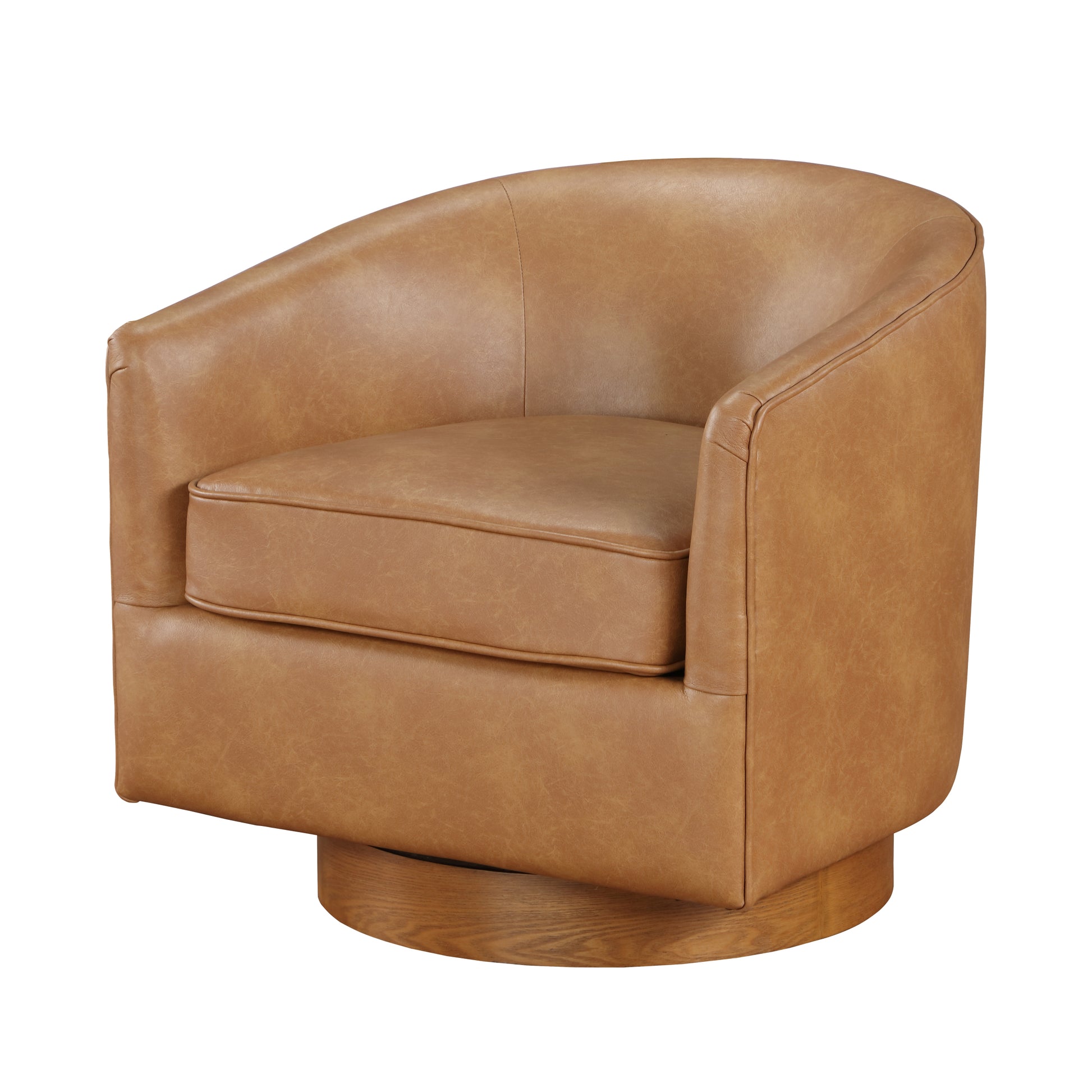 Maisy Saddle Faux Leather Wood Base Barrell Swivel brown-foam-polyester