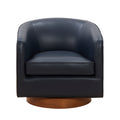 Tessa Midnight Blue Top Grain Leather Wood Base Swivel Chair Dark Navy Foam Leather