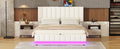 Queen Size Upholstered Bed With Hydraulic Storage System And Led Light, Modern Platform Bed With Sockets And Usb Ports, White White Pu Leather