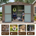Outdoor Storage Shed 10'X8', Metal Tool Sheds Storage House With Lockable Double Door,Large Bike Shed Waterproof For Garden,Backyard,Lawn Brown Brown Metal