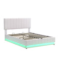 Full Size Upholstered Bed With Hydraulic Storage System And Led Light, Modern Platform Bed With Sockets And Usb Ports, White White Pu Leather