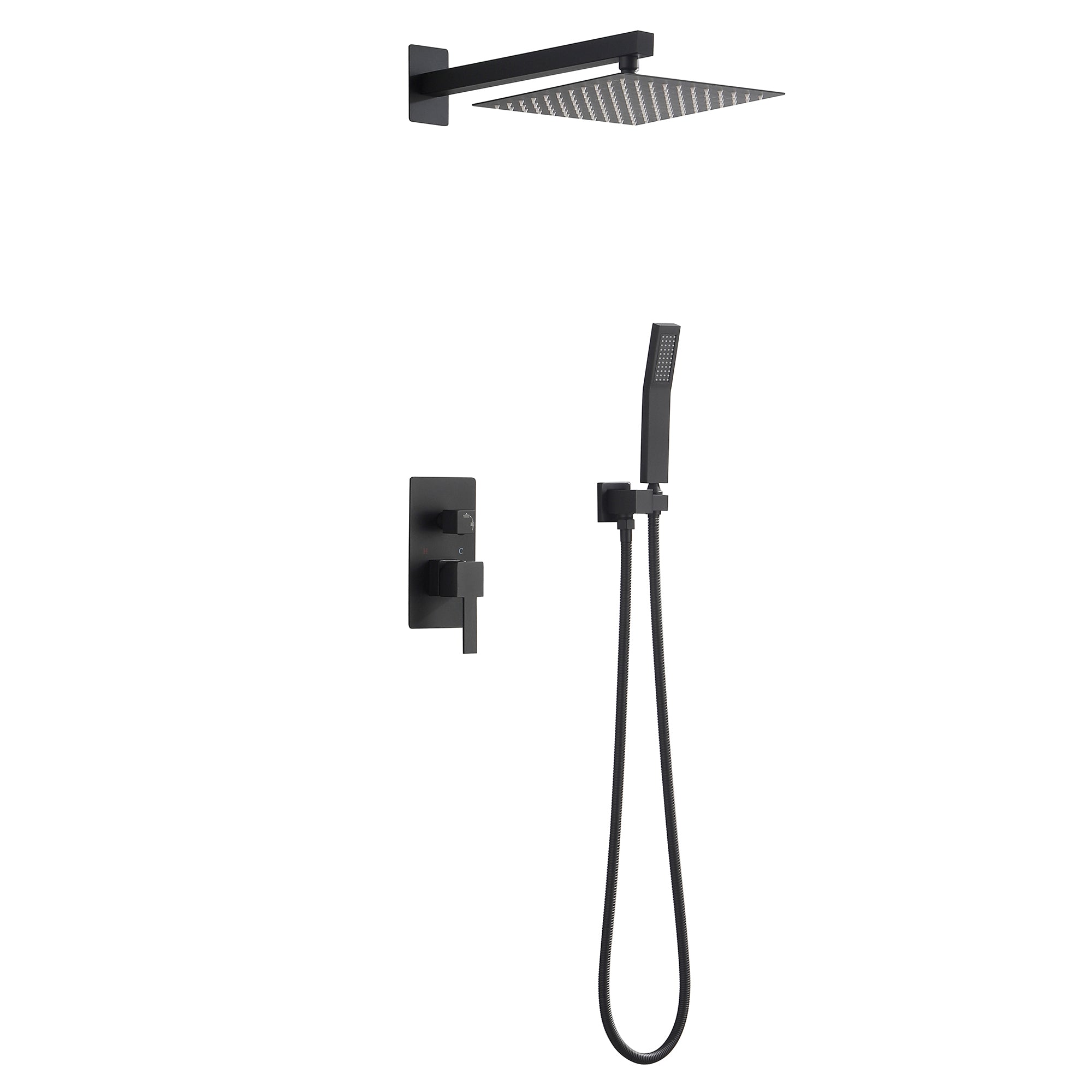 Complete Shower System with Rough in Valve matte black-wall-mounted-disc
