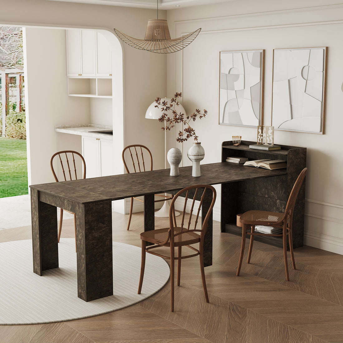 Modern Extendable Dining Table With Storage Marble Mdf