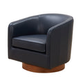 Tessa Midnight Blue Top Grain Leather Wood Base Swivel Chair Dark Navy Foam Leather