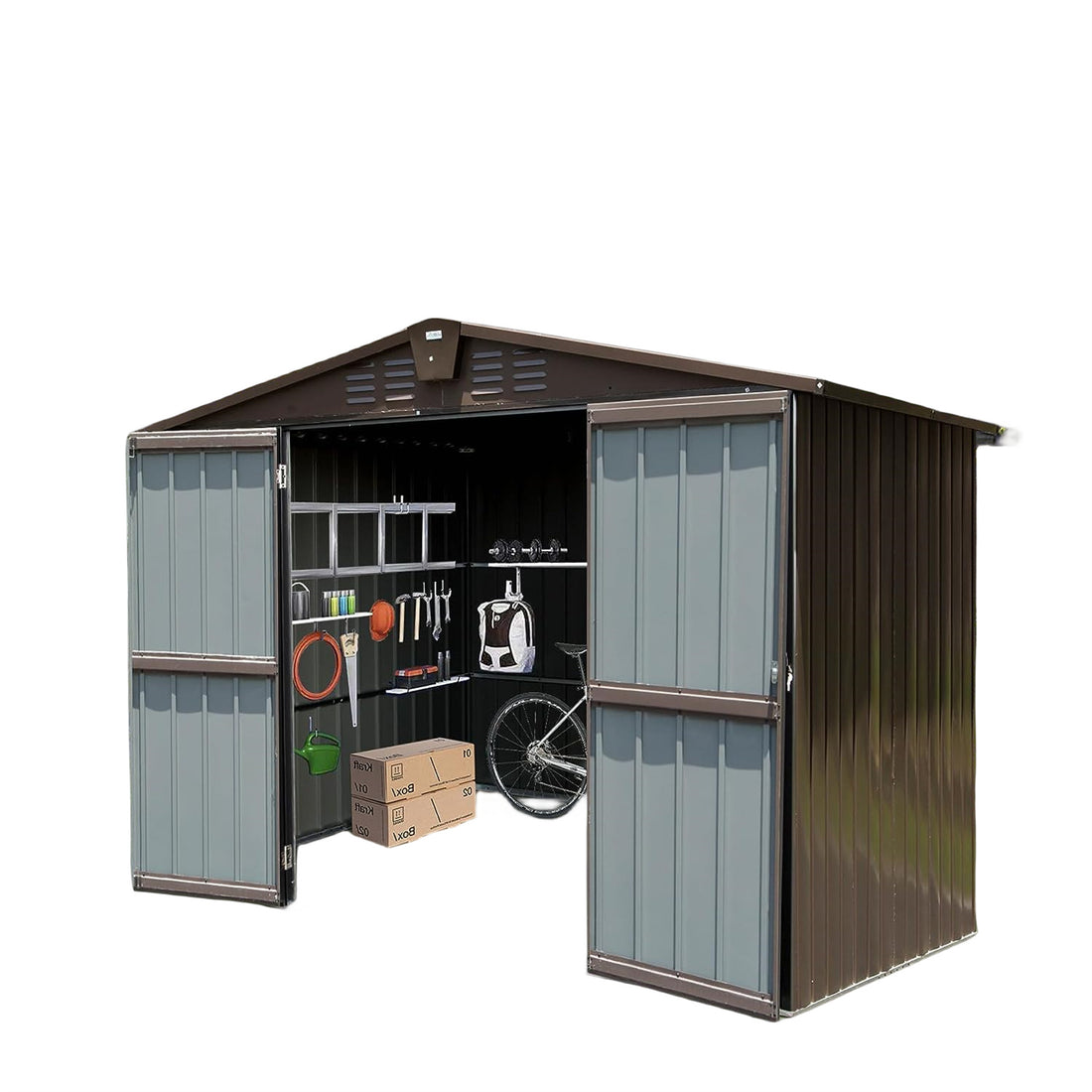 Outdoor Storage Shed 10'X8', Metal Tool Sheds Storage House With Lockable Double Door,Large Bike Shed Waterproof For Garden,Backyard,Lawn Brown Brown Metal