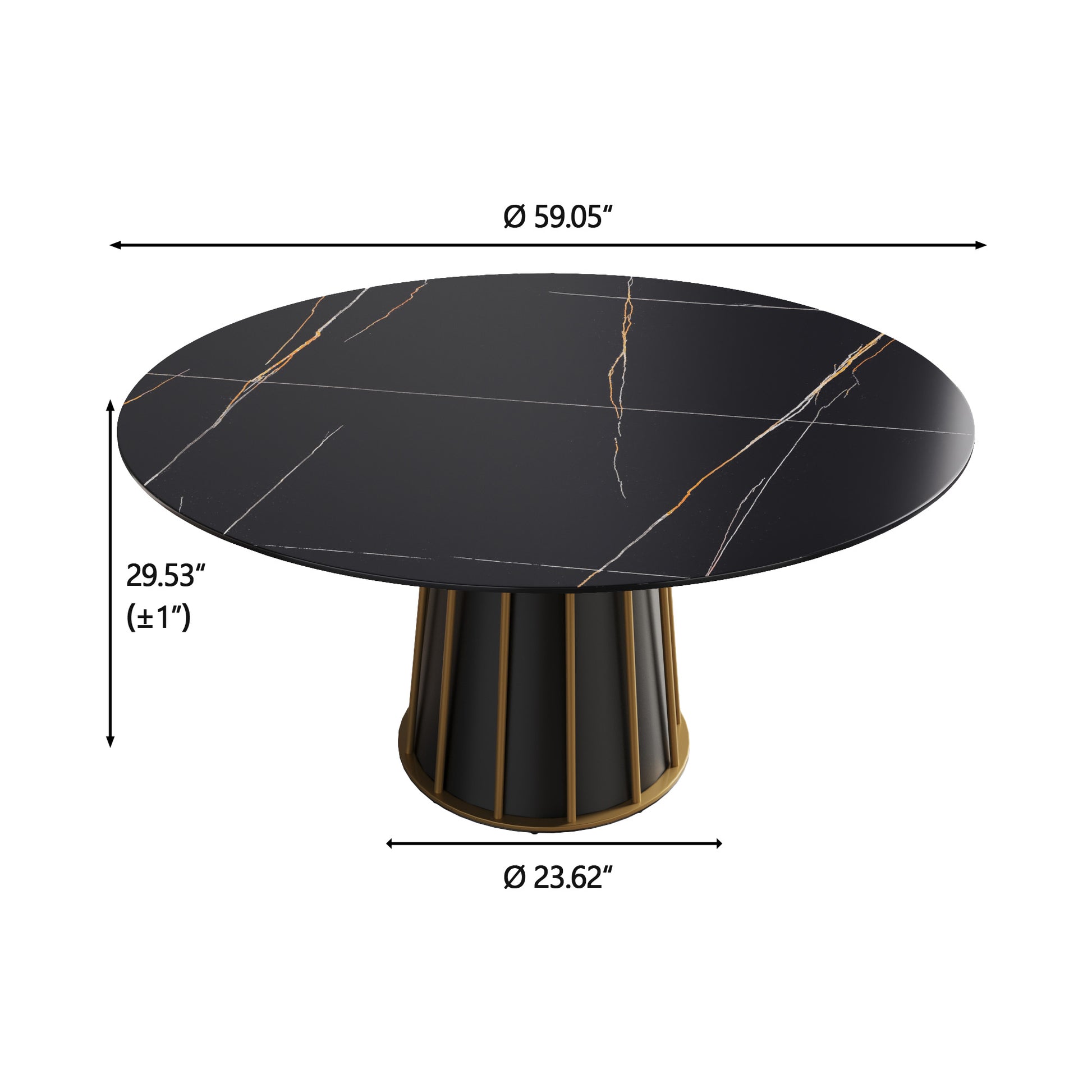 59.05"Modern Artificial Stone Round Black Metal Iron Base Dining Table Can Accommodate 8 People. Not Including Chairs Black Dining Room Metal Sintered Stone