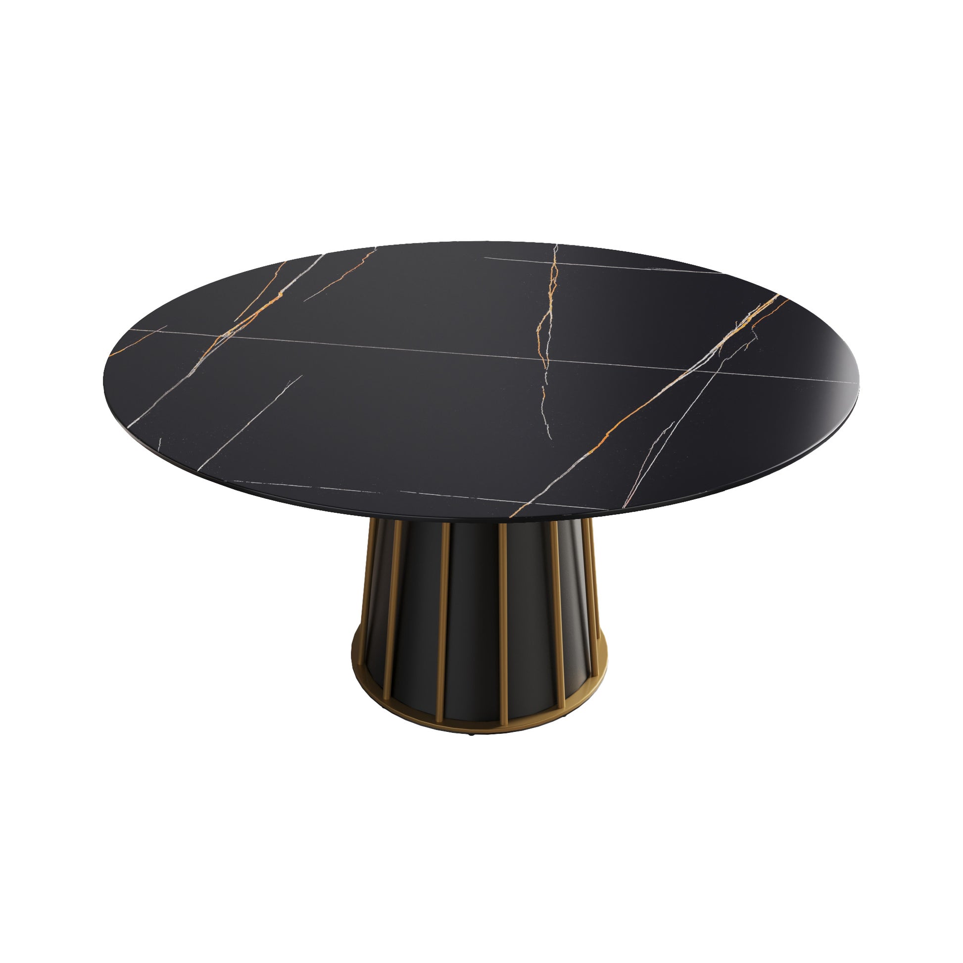 59.05"Modern Artificial Stone Round Black Metal Iron Base Dining Table Can Accommodate 8 People. Not Including Chairs Black Dining Room Metal Sintered Stone