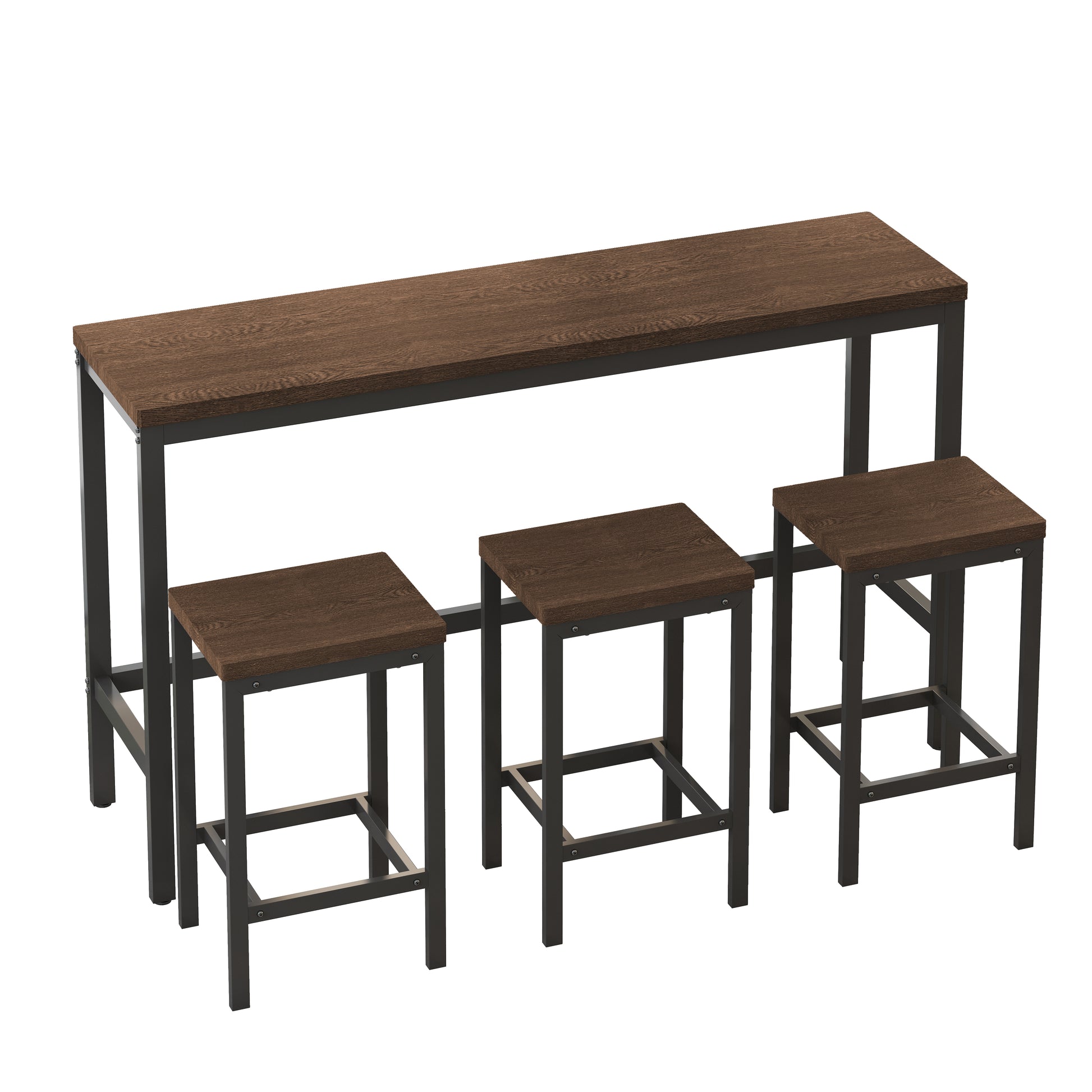 Modern Design Kitchen Dining Table,Pub Table,Long Dining Table Set With 3 Stools,Easy Assembly,Dark Brown Dark Brown Mdf