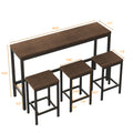 Modern Design Kitchen Dining Table,Pub Table,Long Dining Table Set With 3 Stools,Easy Assembly,Dark Brown Dark Brown Mdf