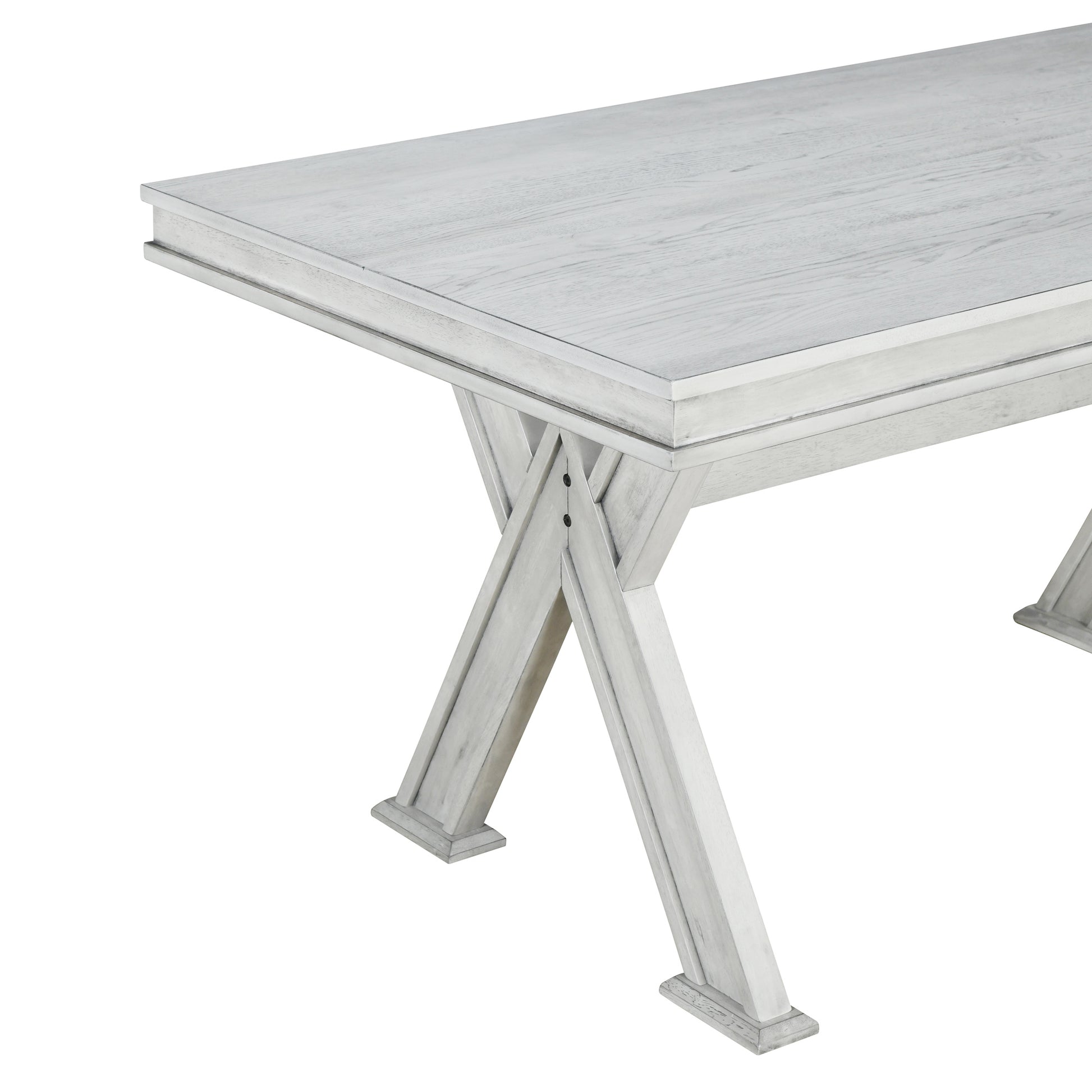 6 Piece Retro 59"L Rectangular Dining Table Set, Table With Unique Legs And 4 Upholstered Chairs & 1 Bench For Dining Room And Kitchen White Wood Dining Room Distressed Finish Rubberwood Rectangular Dining Table With Chair And Bench Upholstered Chair