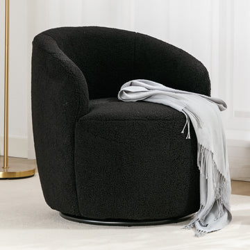 Teddy Fabric Swivel Accent Armchair Barrel Chair With Black Powder Coating Metal Ring,Black Black Foam Wool
