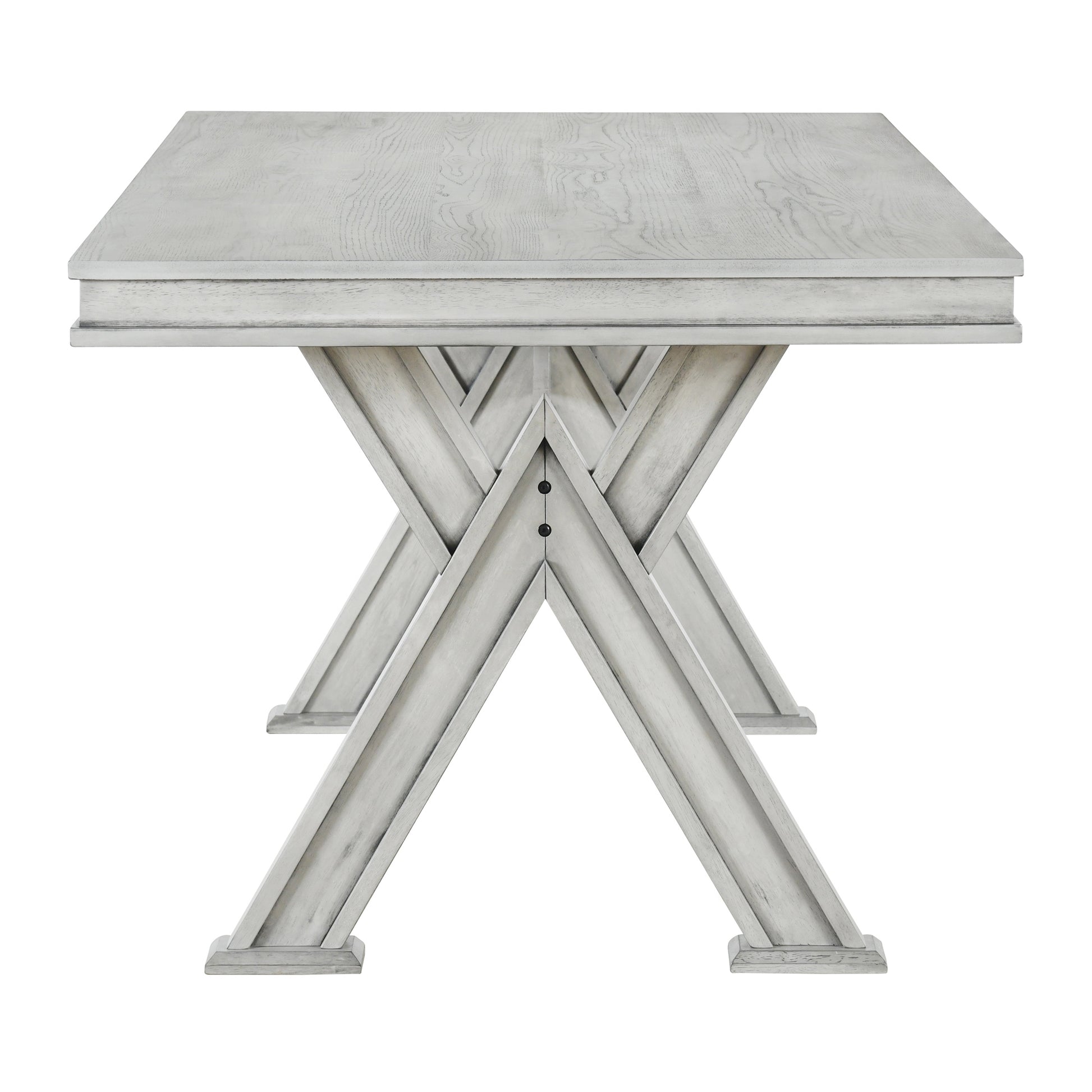 6 Piece Retro 59"L Rectangular Dining Table Set, Table With Unique Legs And 4 Upholstered Chairs & 1 Bench For Dining Room And Kitchen White Wood Dining Room Distressed Finish Rubberwood Rectangular Dining Table With Chair And Bench Upholstered Chair