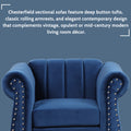 Modern Three Piece Sofa Set With Solid Wood Legs, Buttoned Tufted Backrest, Frosted Velvet Upholstered Sofa Set Including Three Seater Sofa, Double Seater And Living Room Furniture Set Single Chair Blue Foam Polyester