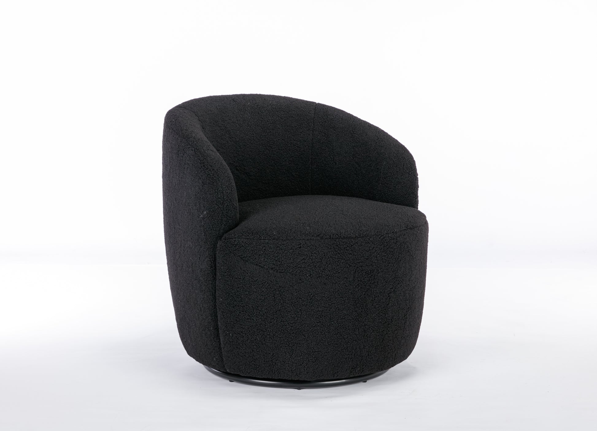 Teddy Fabric Swivel Accent Armchair Barrel Chair With Black Powder Coating Metal Ring,Black Black Foam Wool