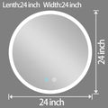 Led Round Lighted Mirror, 24 Inch Bathroom Backlit Vanity Mirror Wall Mounted With 3000K 4500K 6000K Adjustable, Anti Fog, Smart Touch Button, Stepless Dimmable Lighted Makeup Mirror Natural Modern Glass