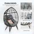 Outdoor Patio Wicker Egg Chair Indoor Basket Wicker Chair With Grey Cusion For Backyard Poolside Charcoal Grey Stainless Steel