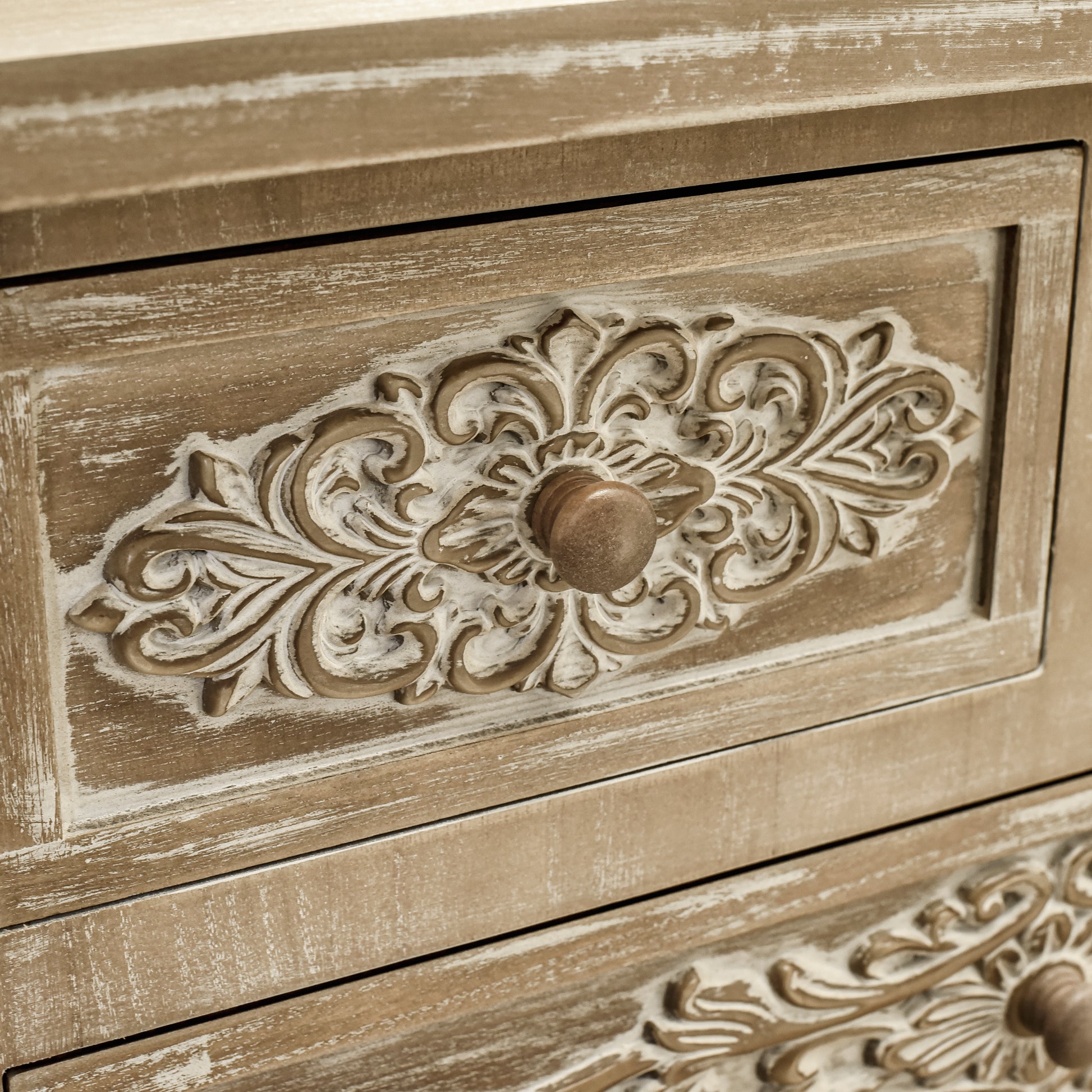 Hand Carved Accent Drawer With 5 Drawers Traditional Craftsman And Functionality Combined Antique Brown Wood