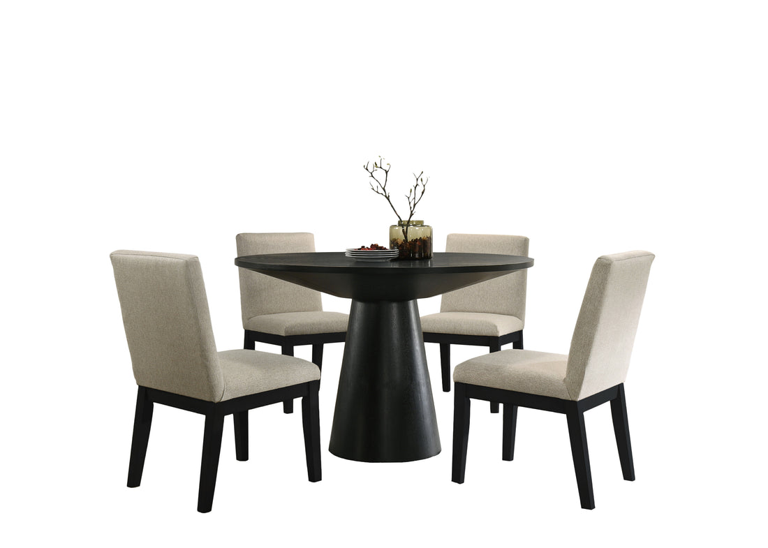 Jasper Ebony Black 5 Piece 47" Wide Contemporary Round Dining Table Set With Black Finish Chairs Black Wood