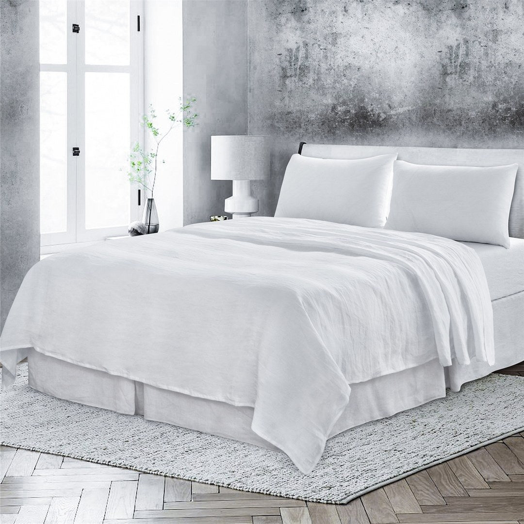 4 Pcs California King Bed Set, Premium Linen Bedding Sheets & Pillowcases, California King Bed In A Bag, White Bedding Sheet & Pillowcase Sets White Linen Linen