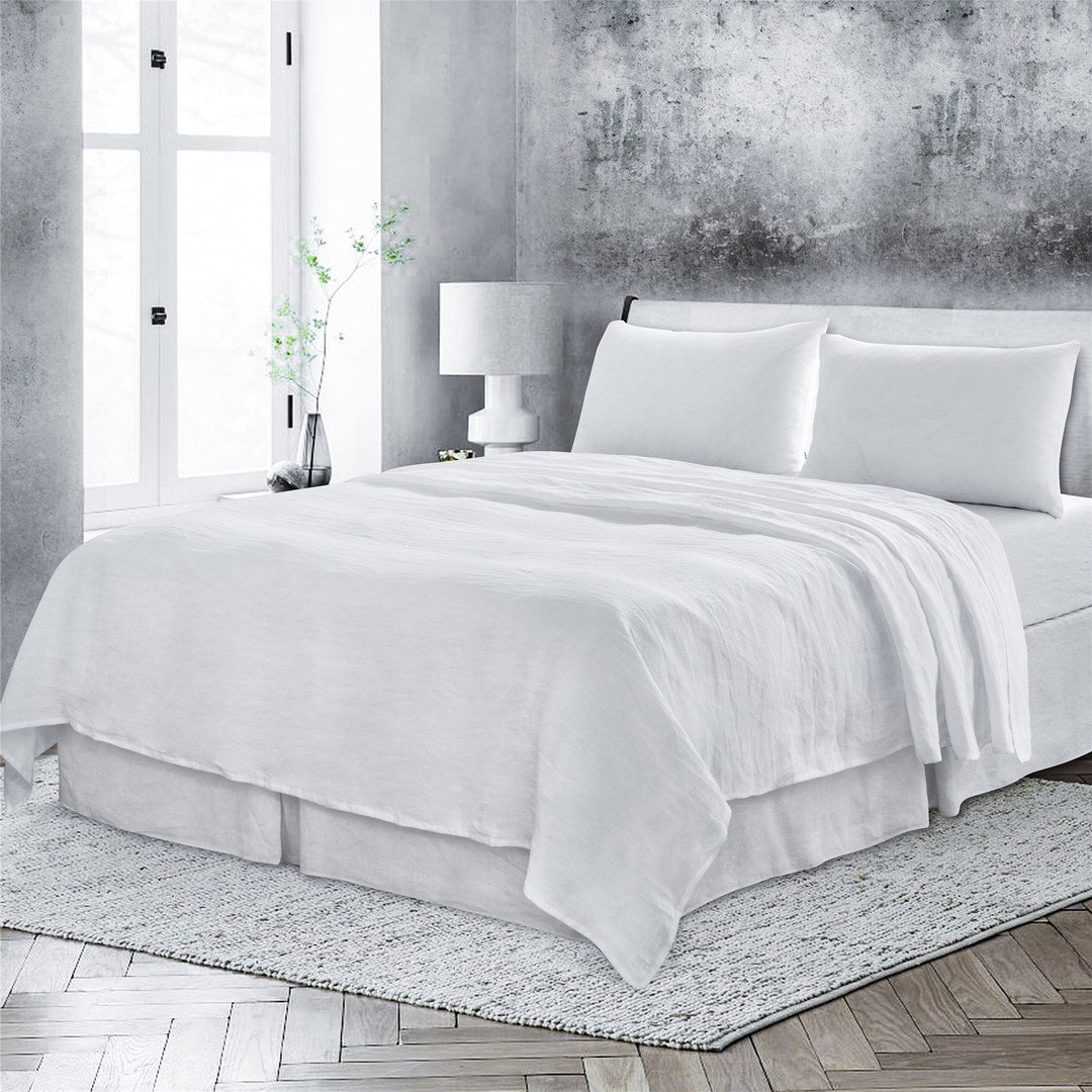 4 Pcs Bedding Sets Queen, Premium Linen Bedding Sheets & Pillowcases, Queen Bedding Sets, White Bedding Sheet & Pillowcase Sets White Linen Linen